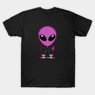 Space Alien Extraterrestrial Peace Hand Sign (Pink) T-Shirt